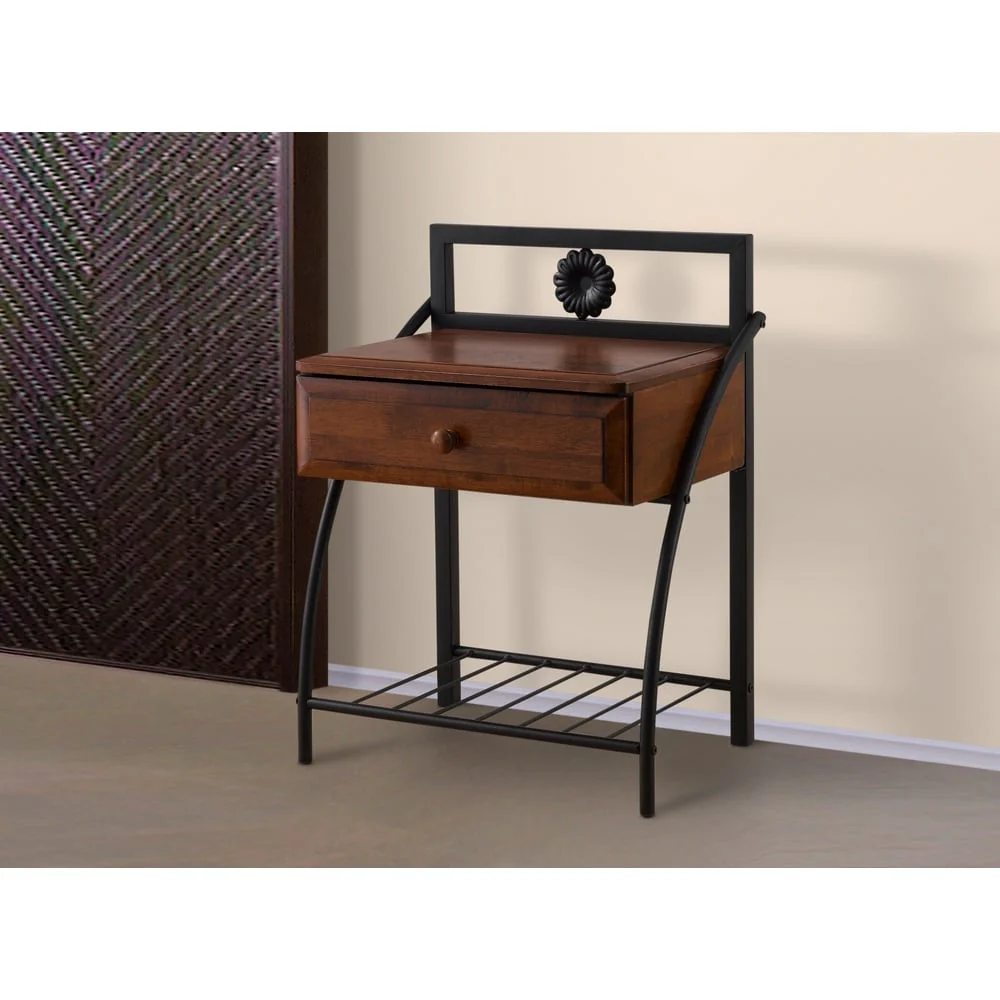 Baxton Studio Jevenci Vintage Antique Dark Bronze Metal and Walnut Wood 1-drawer Nightstand