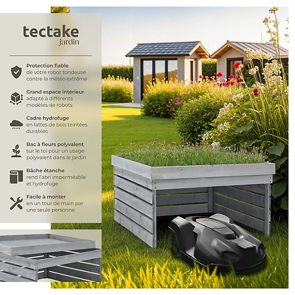 Garage en bois pour robot tondeuse 84 x 78 x 46 cm gris