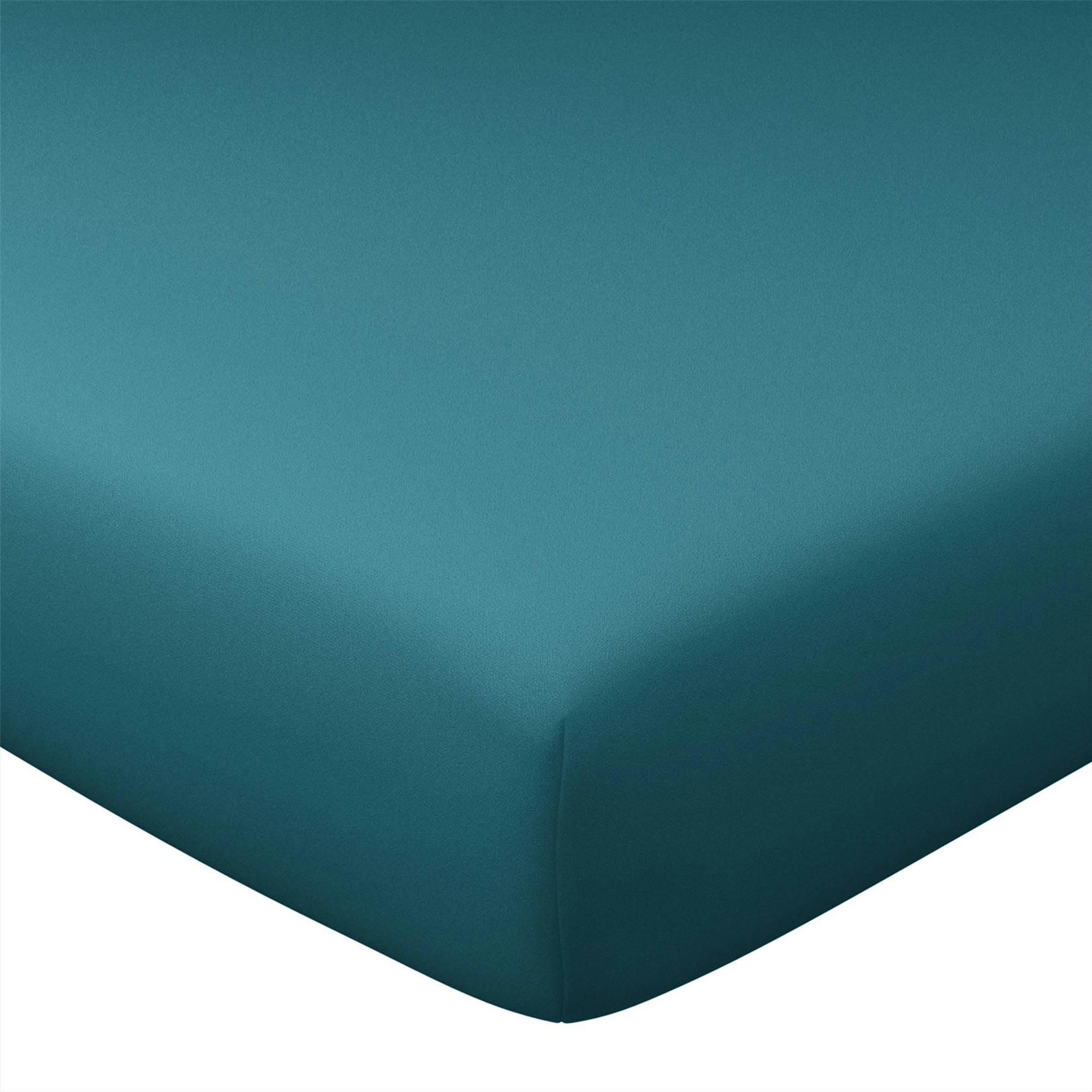 COTON UNI LAURÉAT - Drap-housse 120x200x28 bleu canard en coton