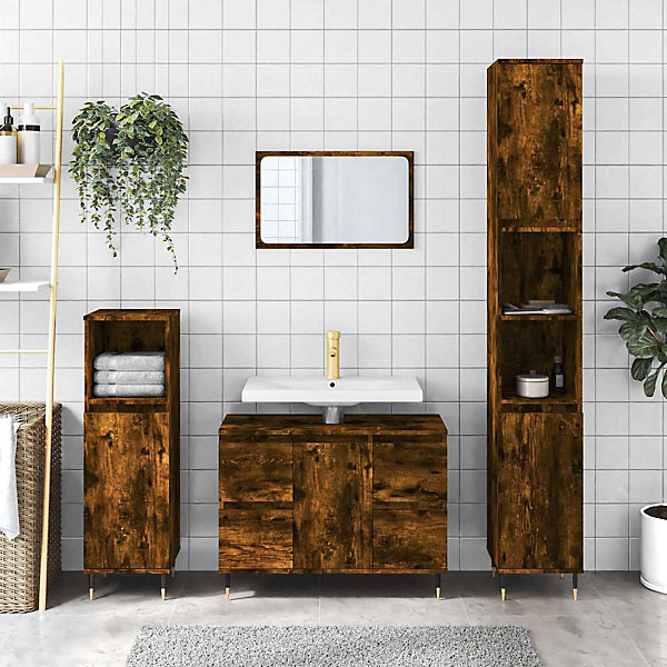 Armoire salle de bain chêne fumé 80x33x60cm bois d'ingénierie vidaXL