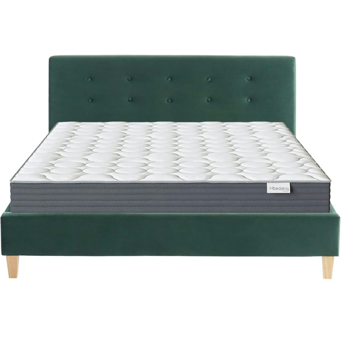ENSEMBLE MILO & MEMO HR - Pack lit 140x190 + matelas + tête de lit - Vert bouteille