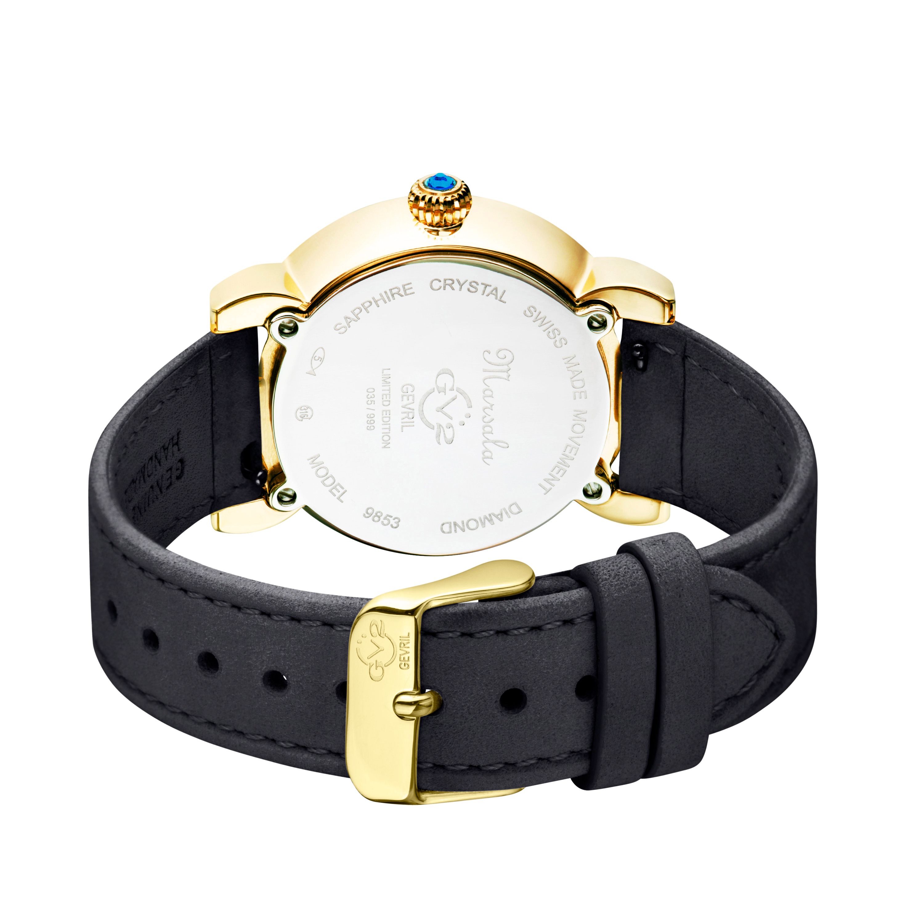 GV2 Marsala Tortoise Swiss Quartz Diamonds Mother Of Pearl Dial, Black Suede Strap Watch