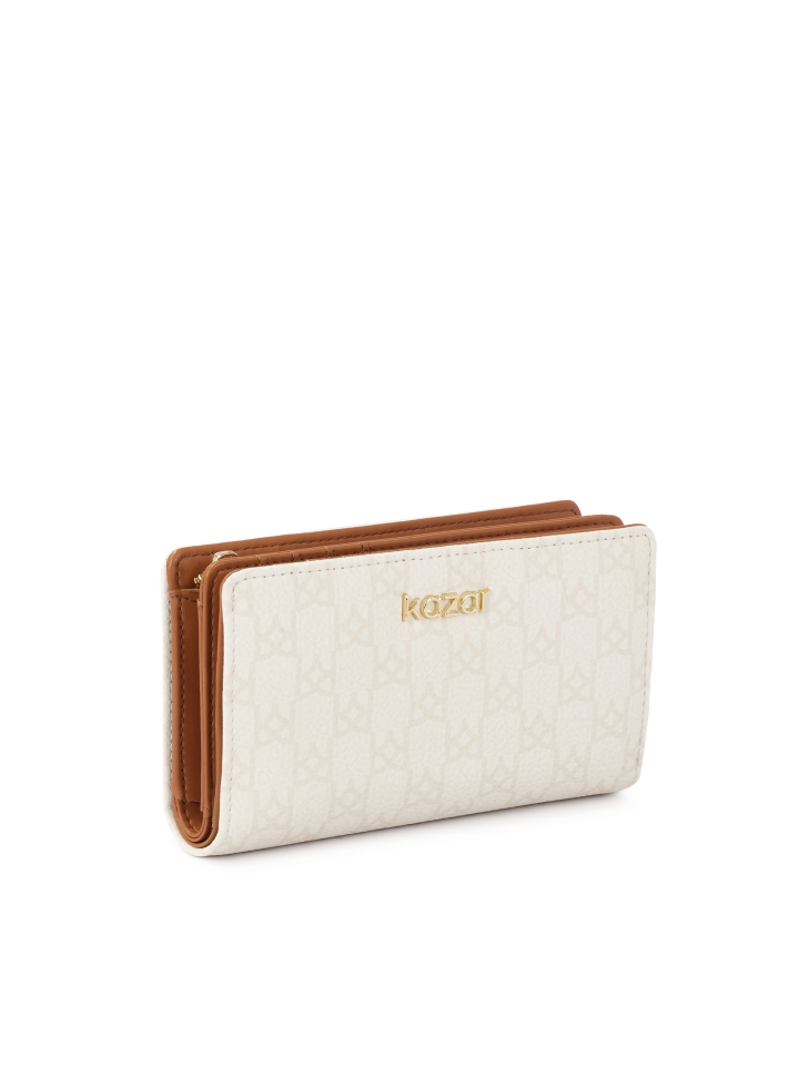 Bright patterned wallet with brown interior