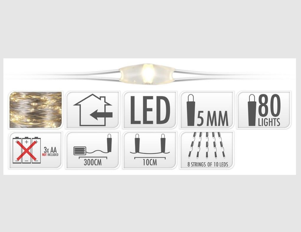 LED-Kaskadenlichterkette 80 LEDs warmweiß batteriebetrieben