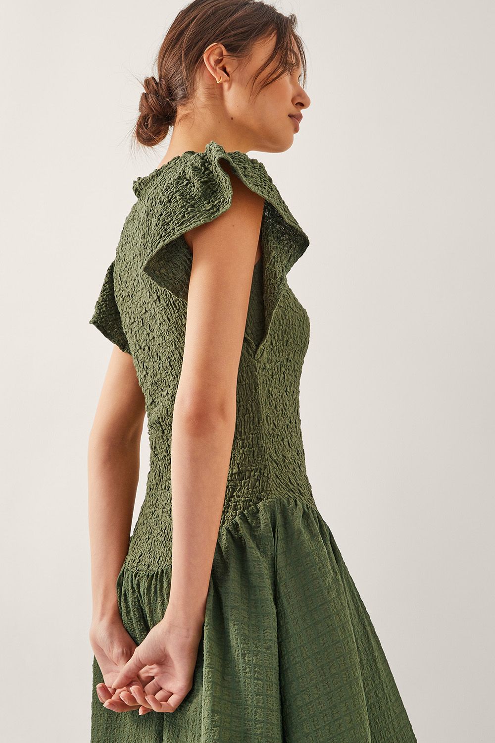 Monsoon Dee Drop Waist Midi Dress Green