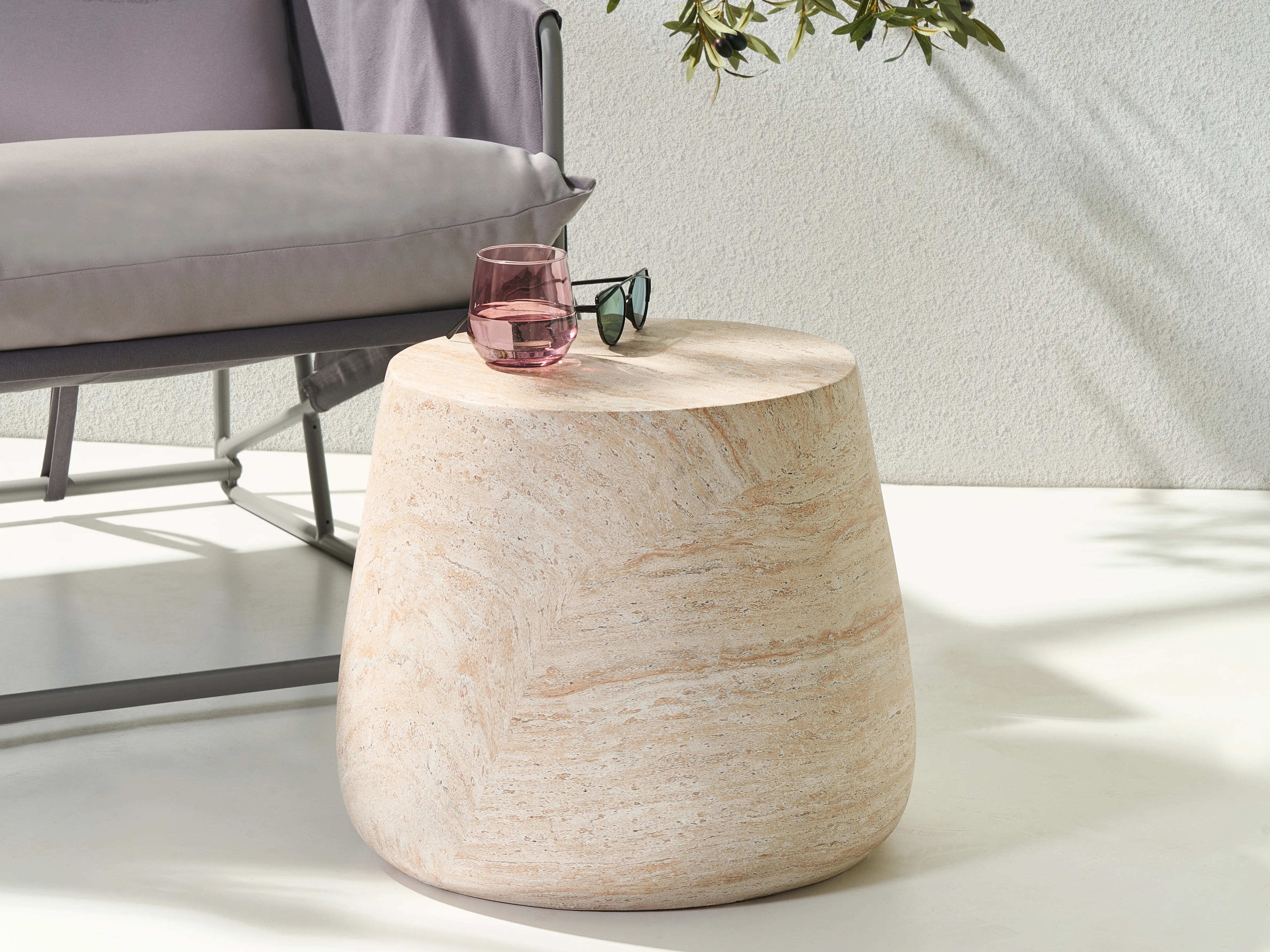 Side Table BIENTINO 46 cm 46 cm Travertine Effect