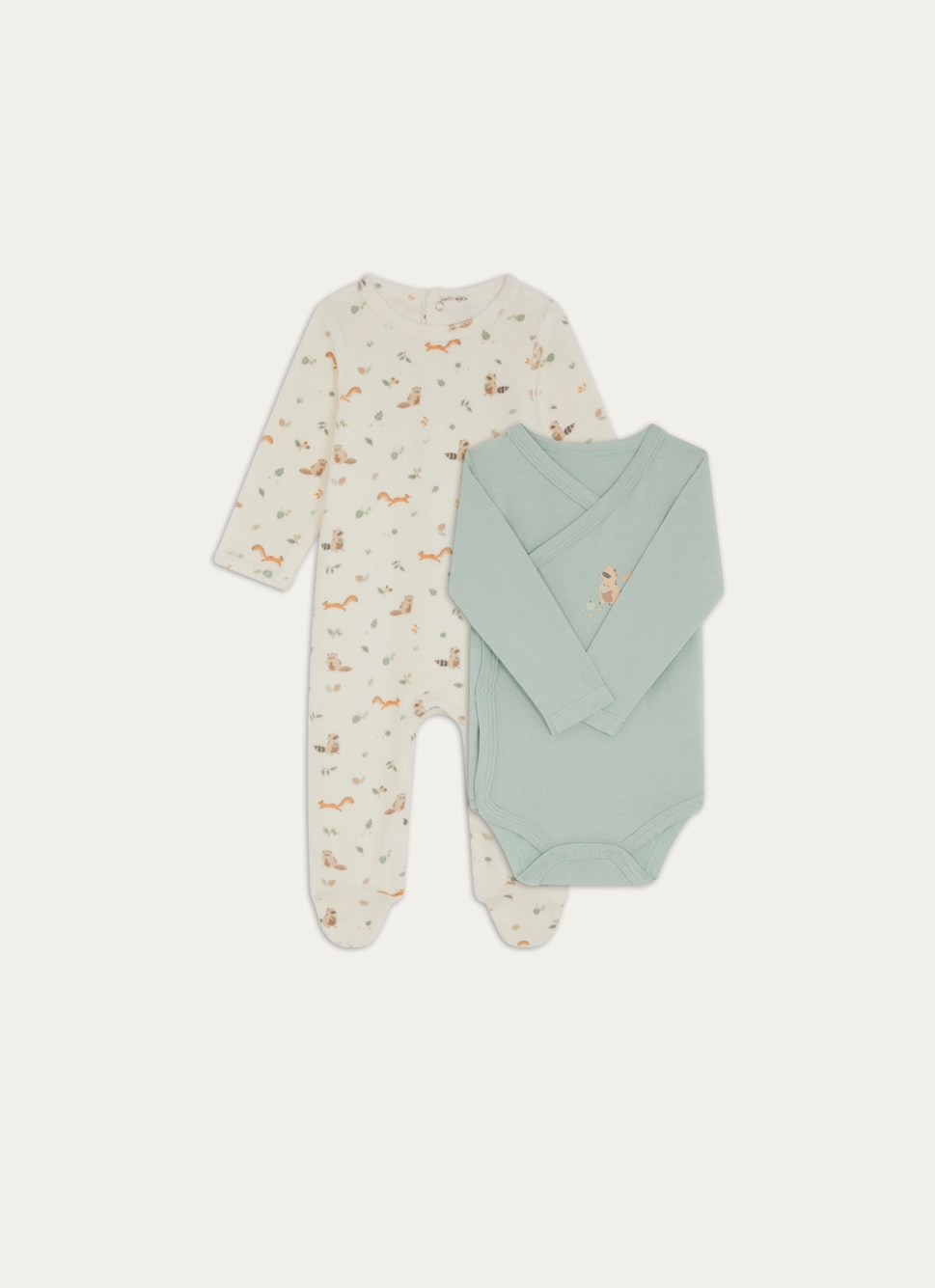 SET 1 GRENOUILLÈRE ET 1 BODY IMPRIMÉ ANIMALIER ECRU