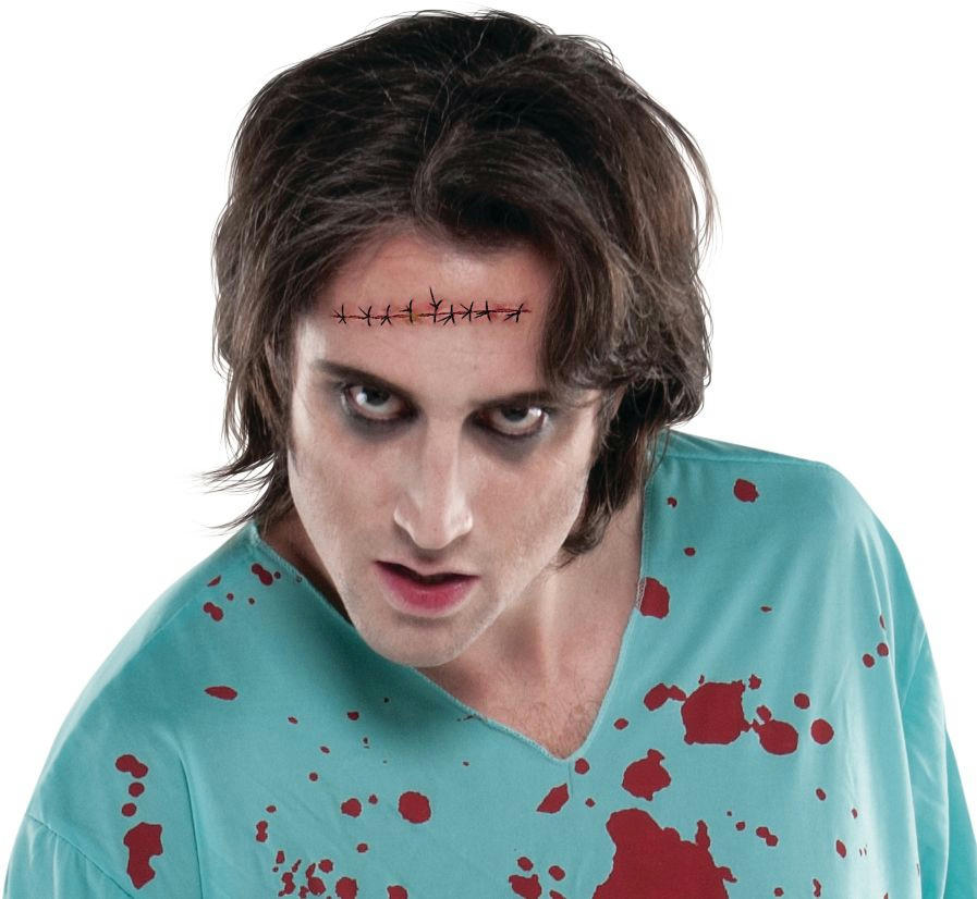 Fake Stitches Wound Temporary Tattoo, Red, 4-in, Wearable Favours  for Halloween