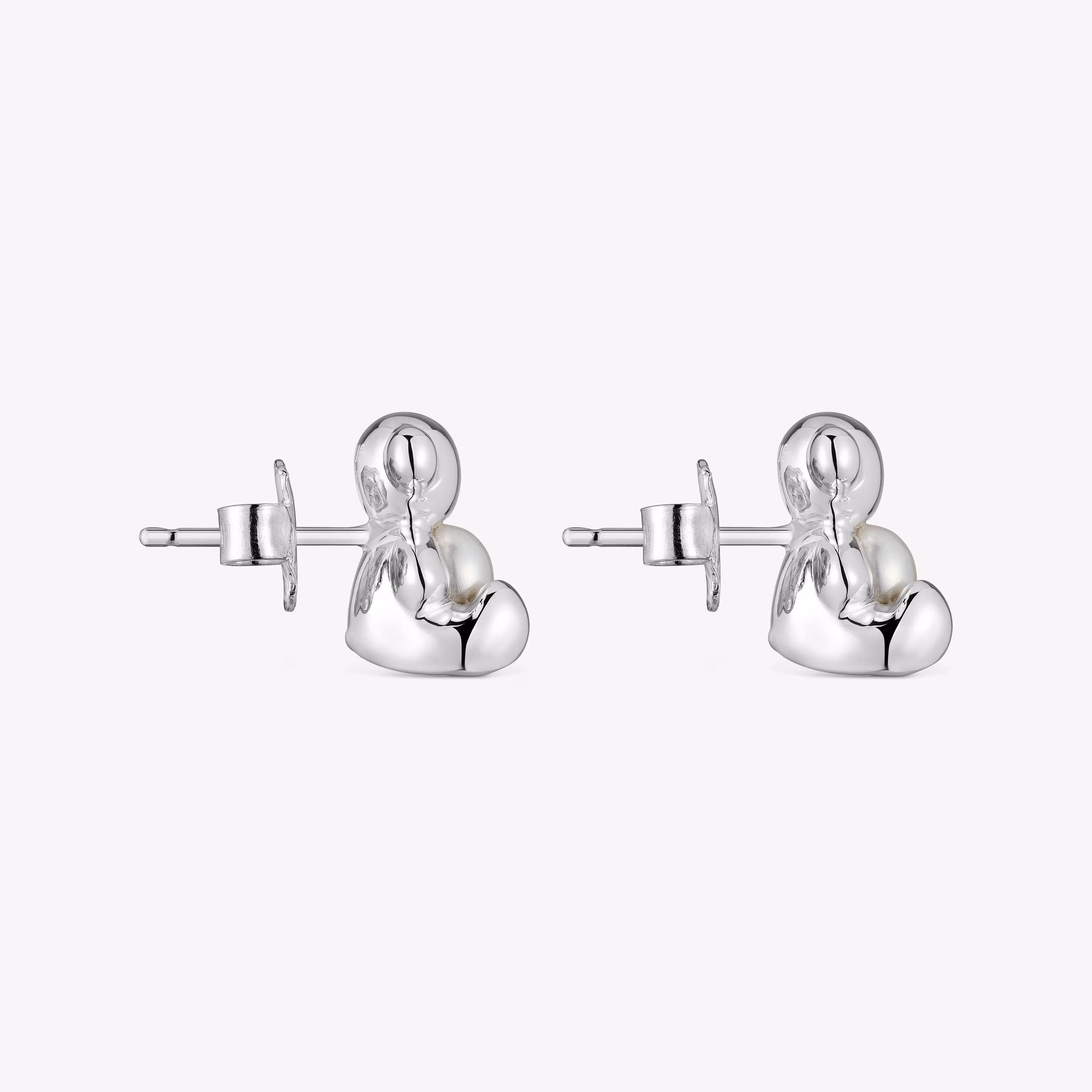 Pendientes oso pequeños de plata y perla cultivada Bold Bear