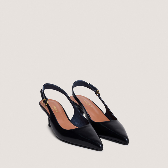 Escarpins slingbacks à petits talonsen cuir noir | DOUALA