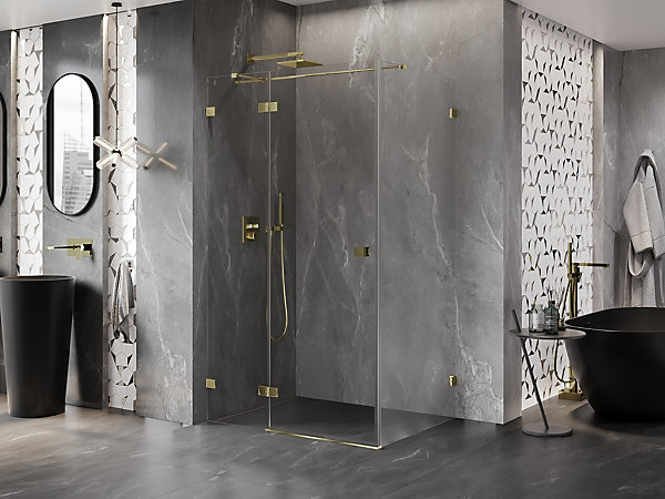 Mexen Lunar T cabine de douche pivotante à gauche 125 x 80 cm, transparent, or - 834T-125-080-50-00-L