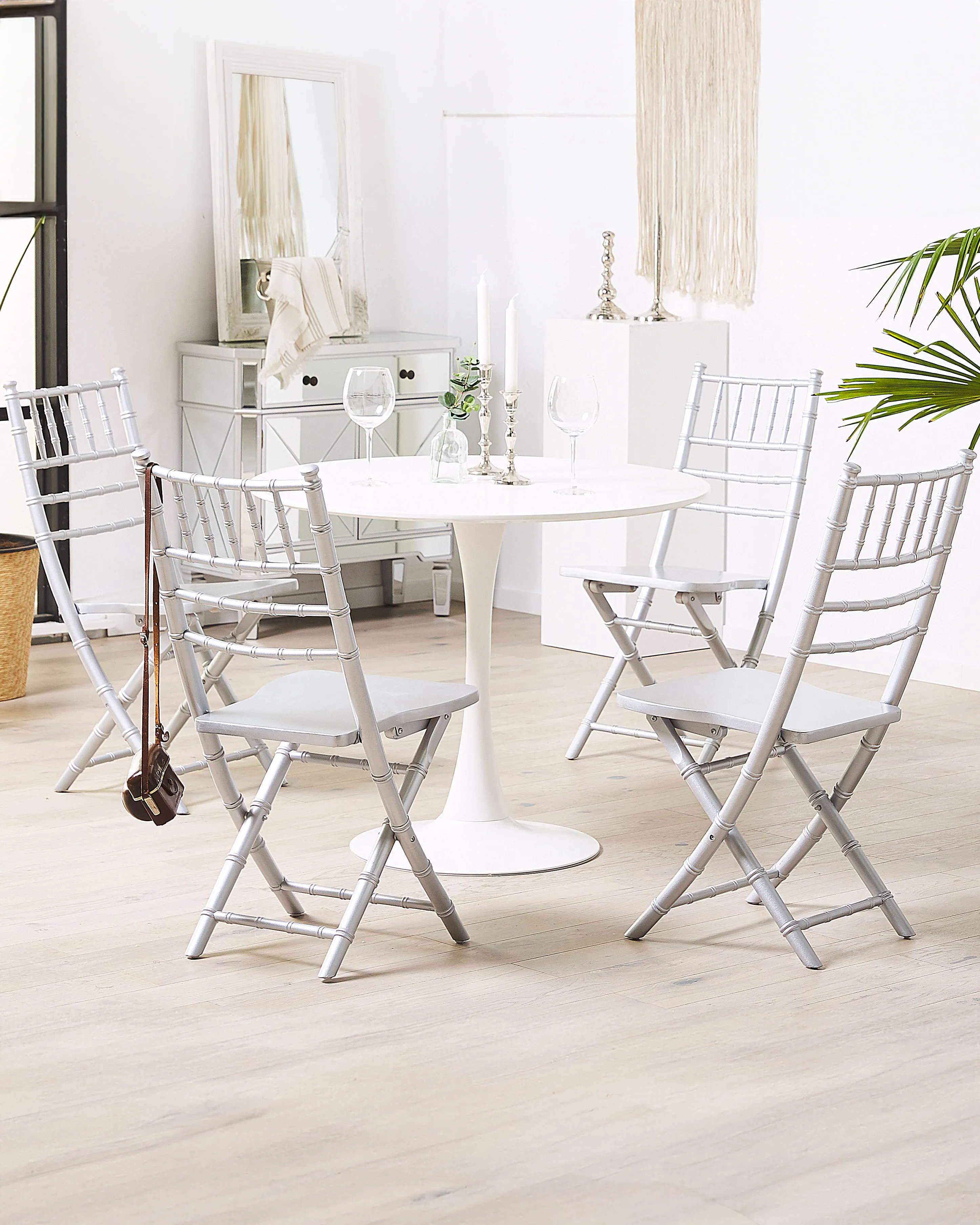 Set of 4 Dining Chairs Folding MACHIAS Beechwood Silver