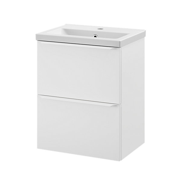 Meuble vasque suspendu faible profondeur blanc mat l.50 cm Imandra   plan vasque blanc Nira, GoodHome