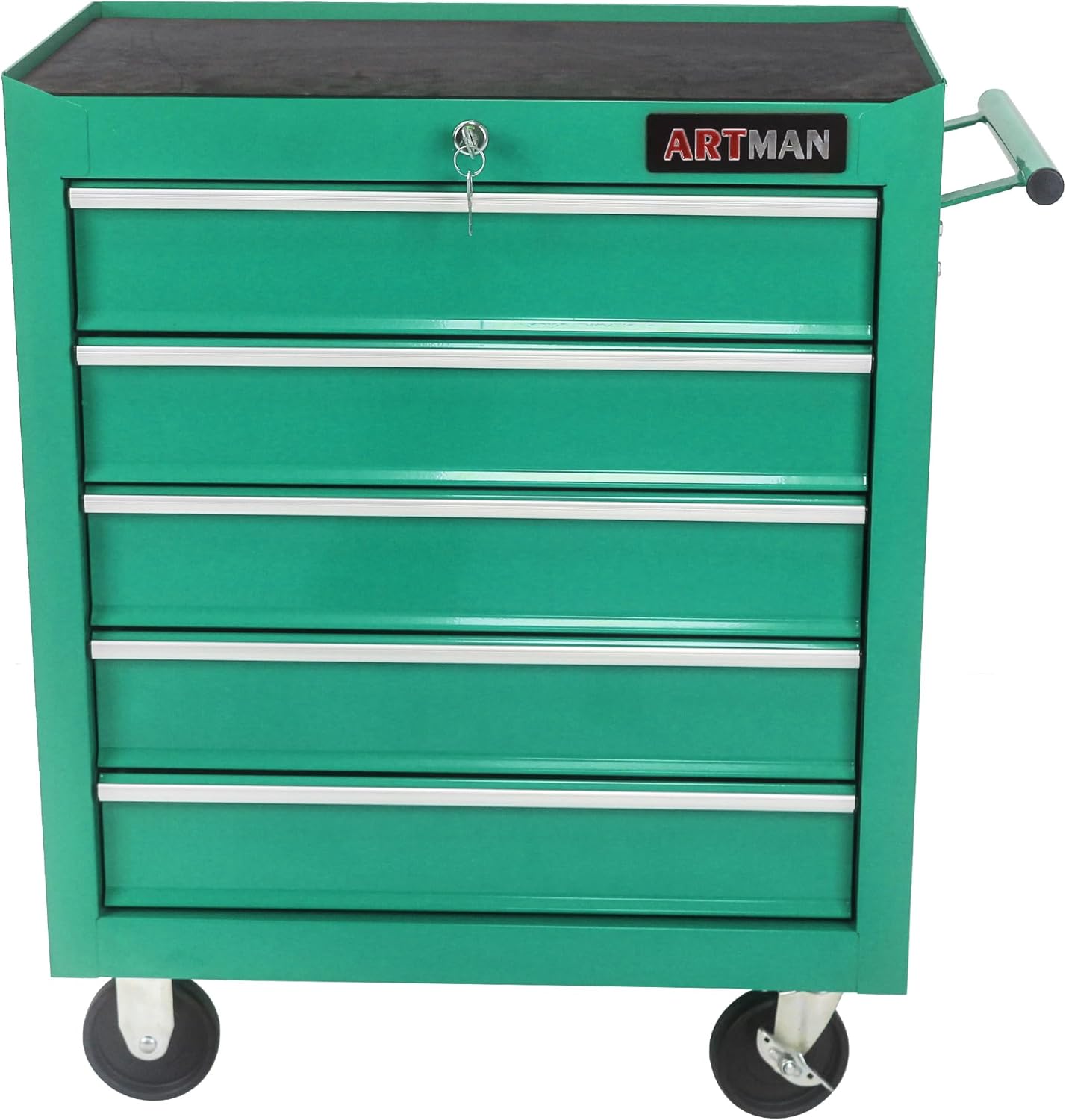 5-Drawer Tool Cart on Wheels, Drawers Rolling Tool Chest with Key Lock, Mobile Trolley Organizer Tools Box with Locking Wheels & Ball Bearing Drawers for Garage,Warehouse,Repair Shop (Green)
