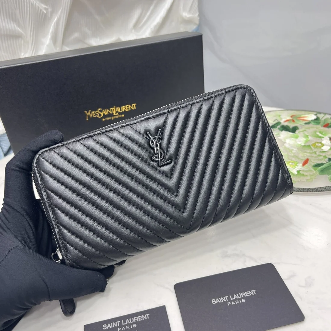 Saint Laurent YSL Caivar  Zipper Long Wallet