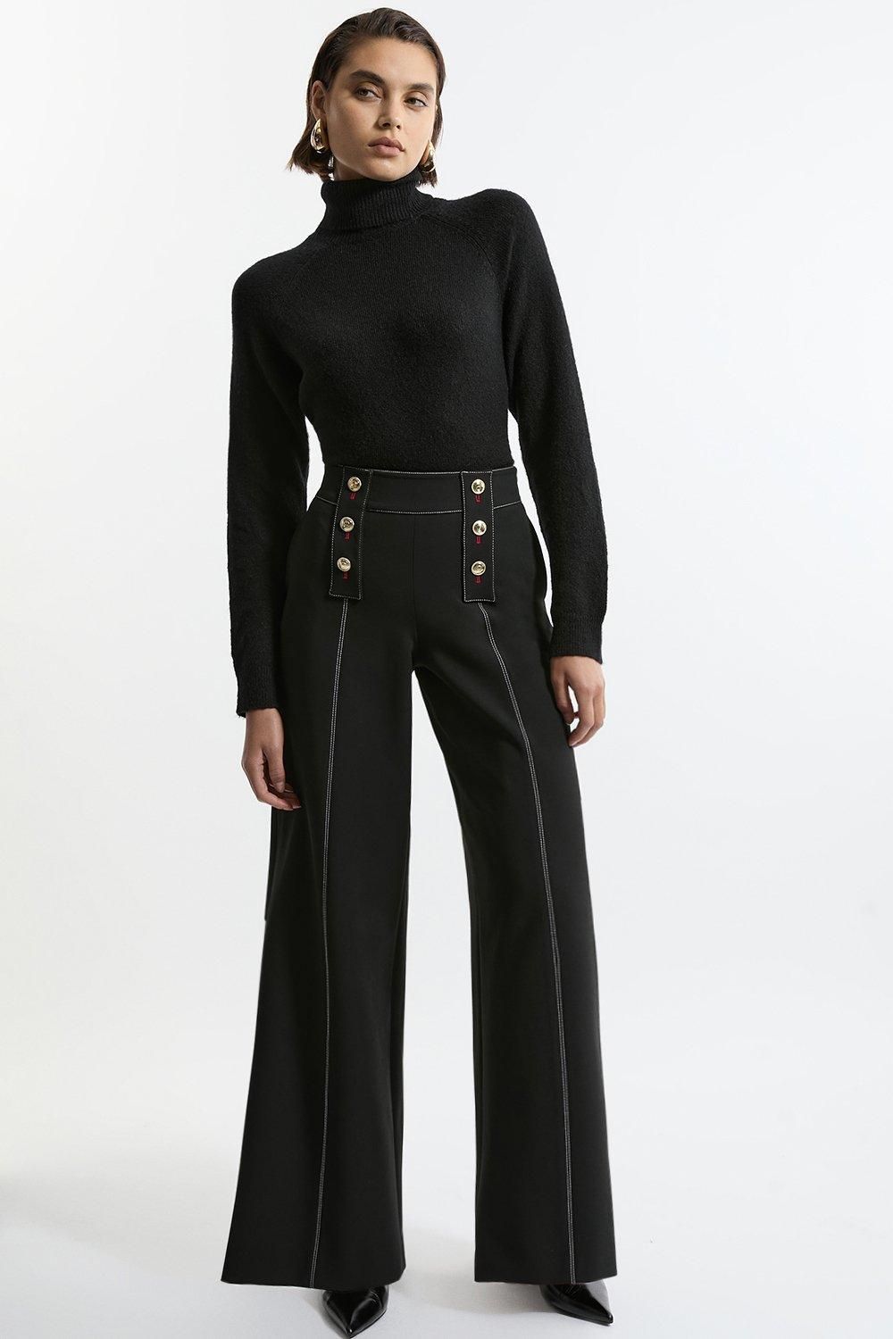 KarenMillen Compact Stretch Tailored Flared High Waisted Trousers