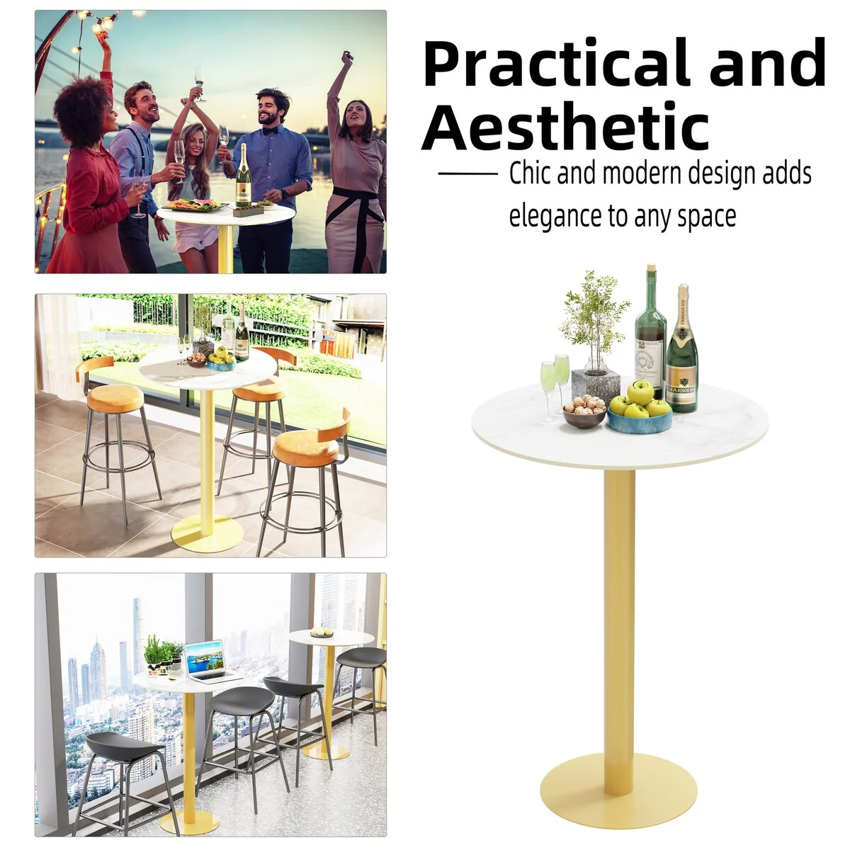 Tall Round Bar Height Bistro Pub Table for Business, Commercial Cafe