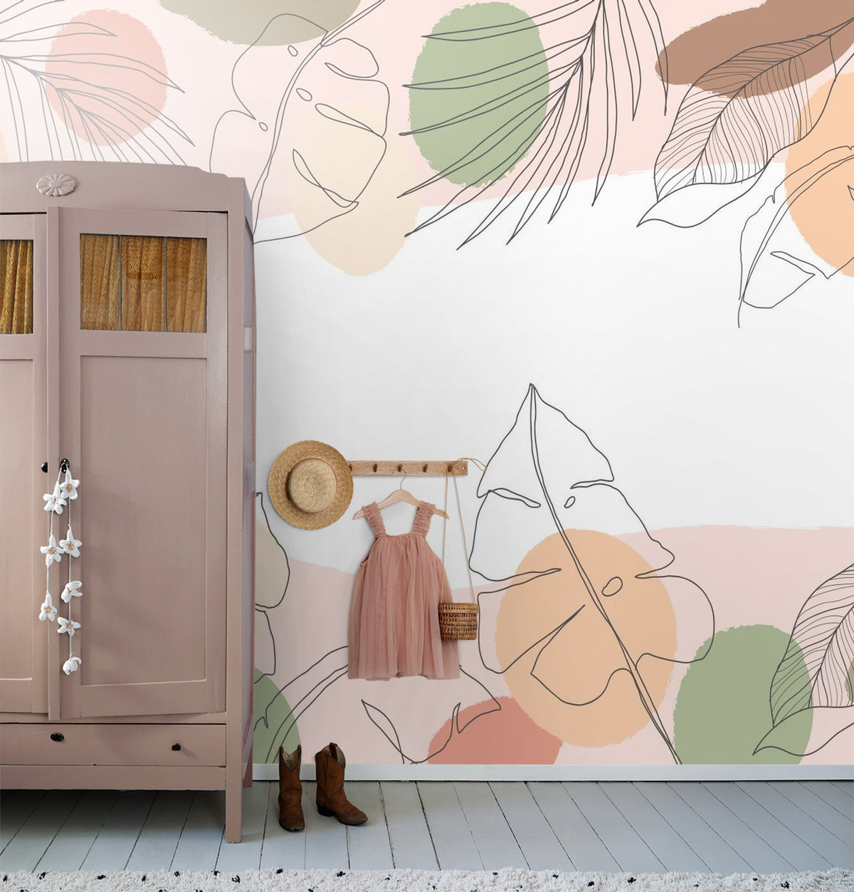 Sanders & Sanders fotobehang bladeren roze, groen en beige - 375 x 270 cm - 600993