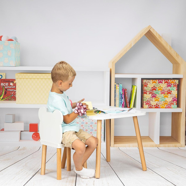 Zestaw Stolik dwa krzesełka Misie 50 x 60 cm białe