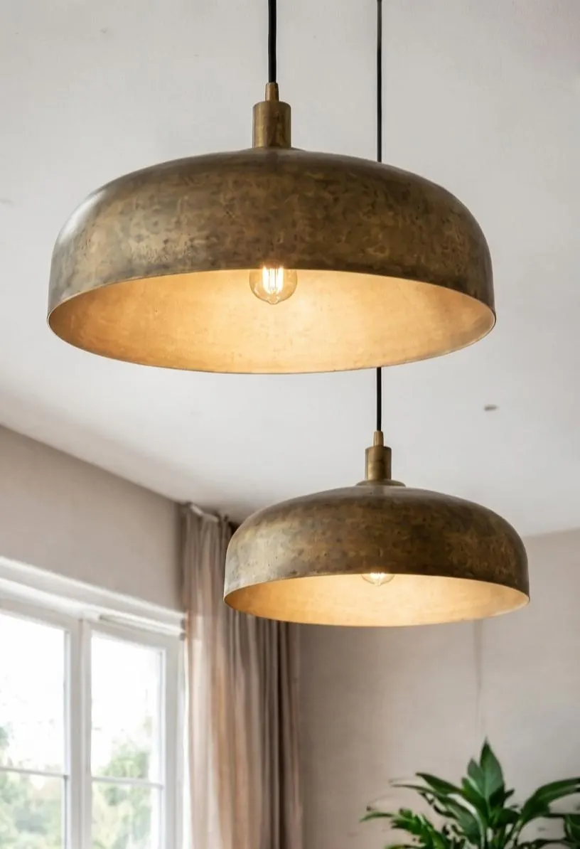 Vintage Brass Pendant Light – Industrial Dome Ceiling Lamp – Modern Kitchen Island Lighting – Minimalist Hanging Light Fixture