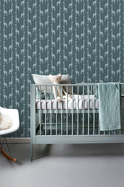 ESTAhome papier peint girafes blue foncé grisé 53 cm x 10.05 m