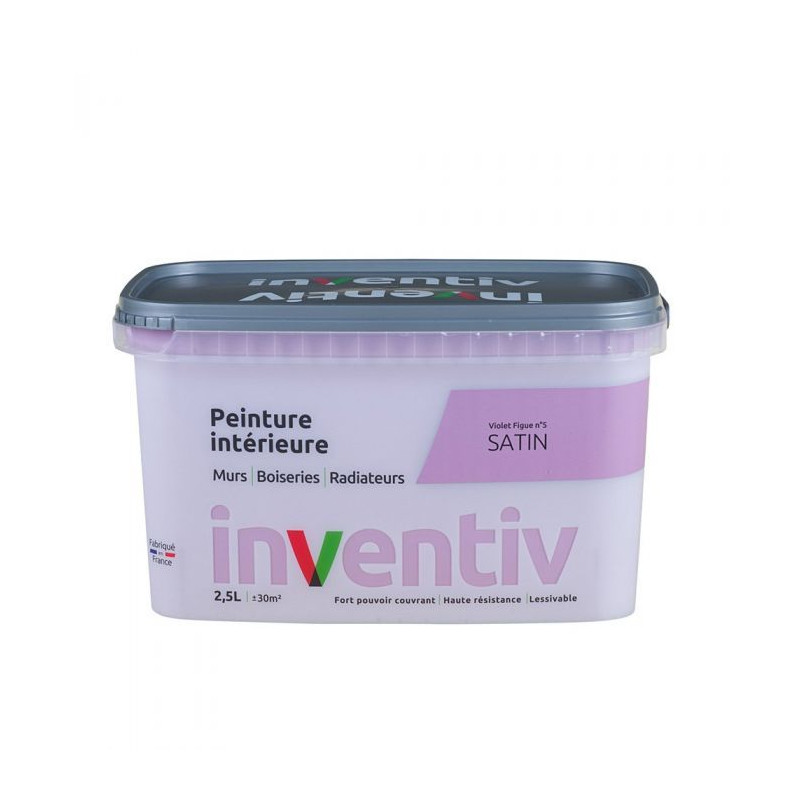 Peinture pour mur boiserie radiateur Violet Figue n°5 satiné 2,5 L INVENTIV