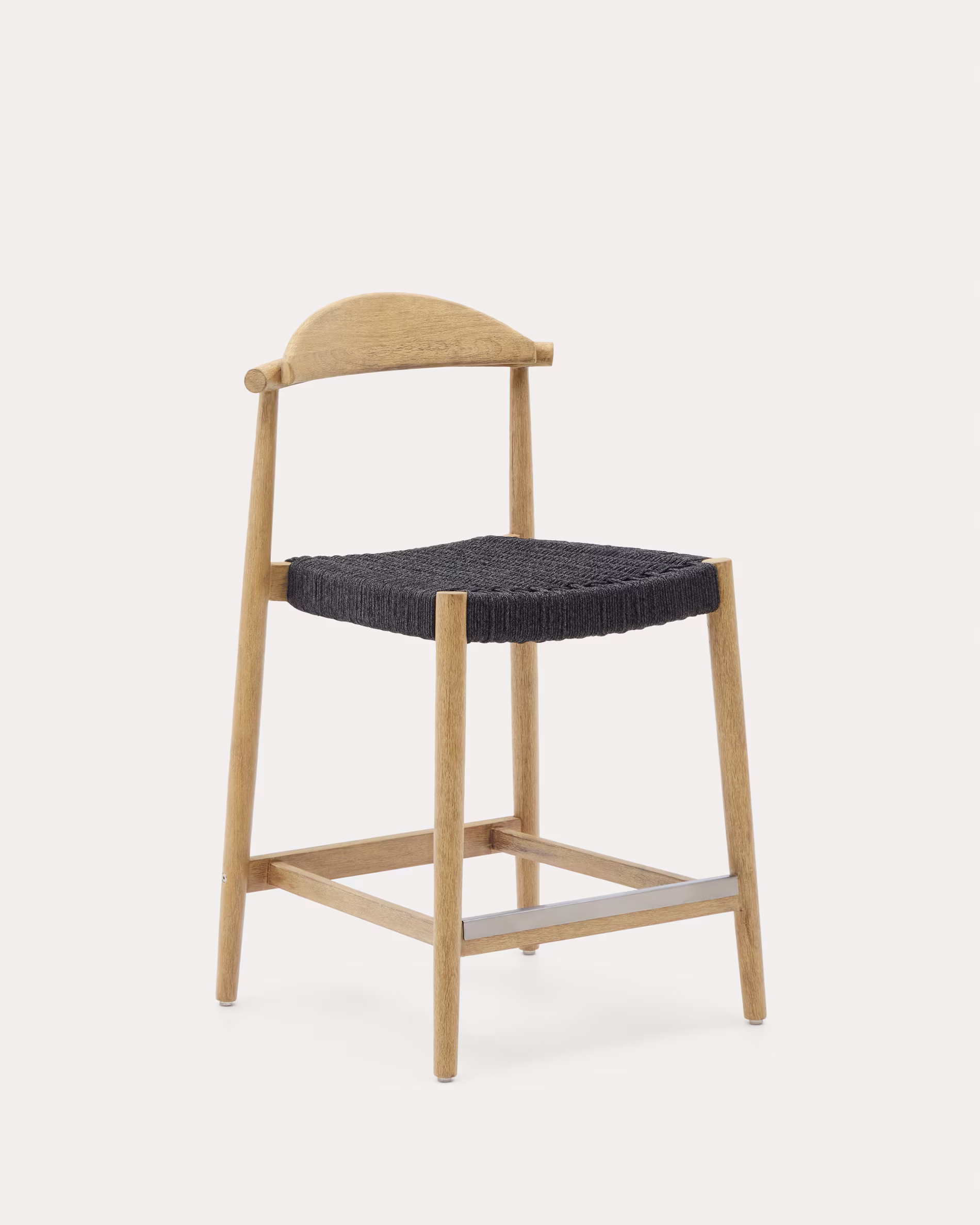 Taburete Nina de madera maciza de acacia acabado natural y cuerda negro altura 62 cm