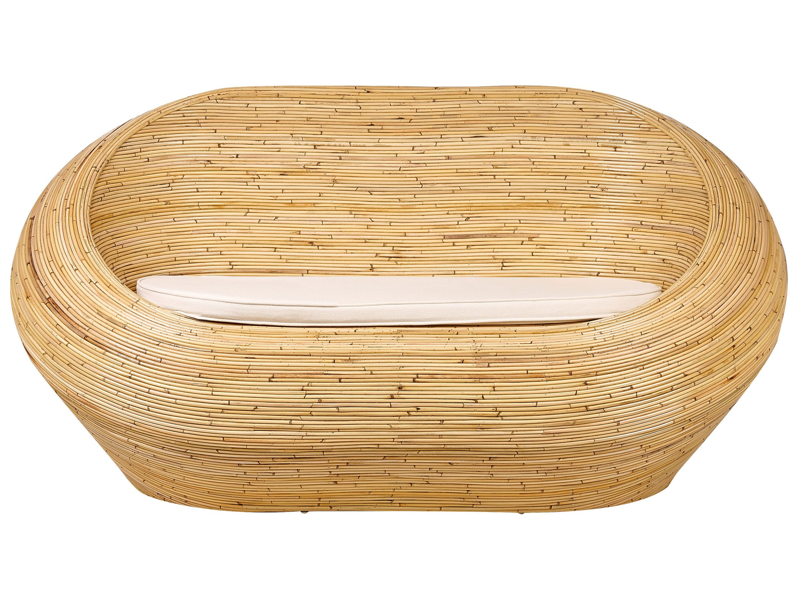 Sofa 2-osobowa rattanowa z poduszką naturalny
