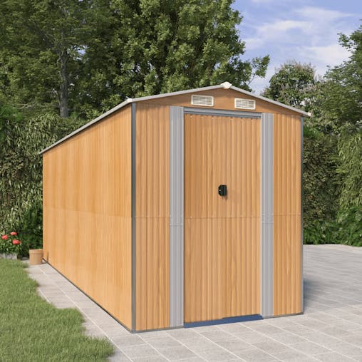 NNEVL Garden Shed Light Brown 192x523x223 cm Galvanised Steel