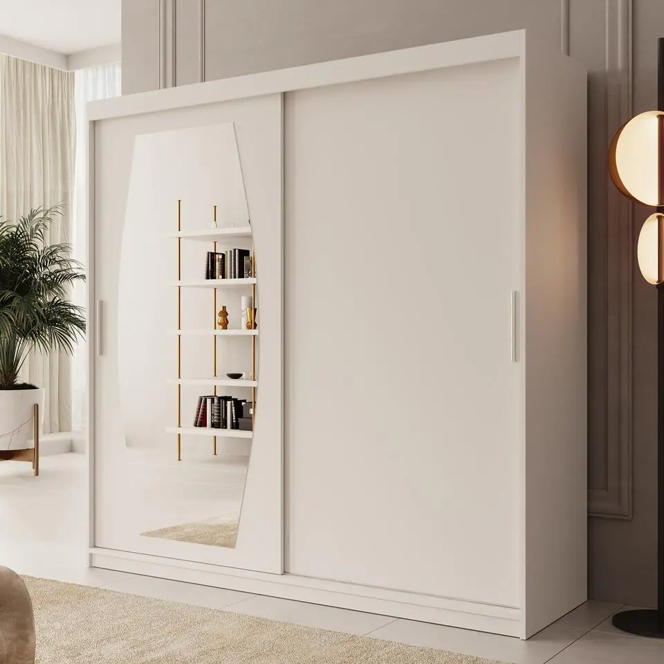 Meubella - Kledingkast Azai - Wit - 200 cm - Met spiegel