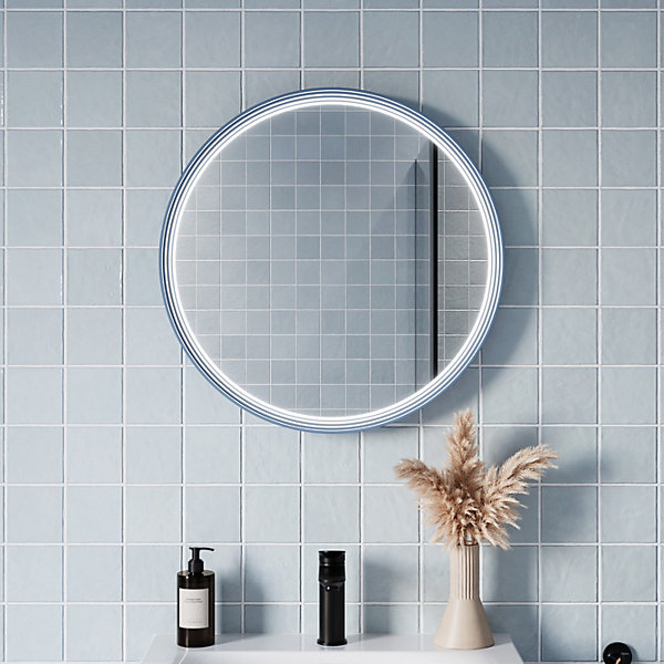 Miroir rond salle de bain éclairage LED 60cm cadre Bleu azur mat anti-buée, capteur de mouvement - BELDIVO