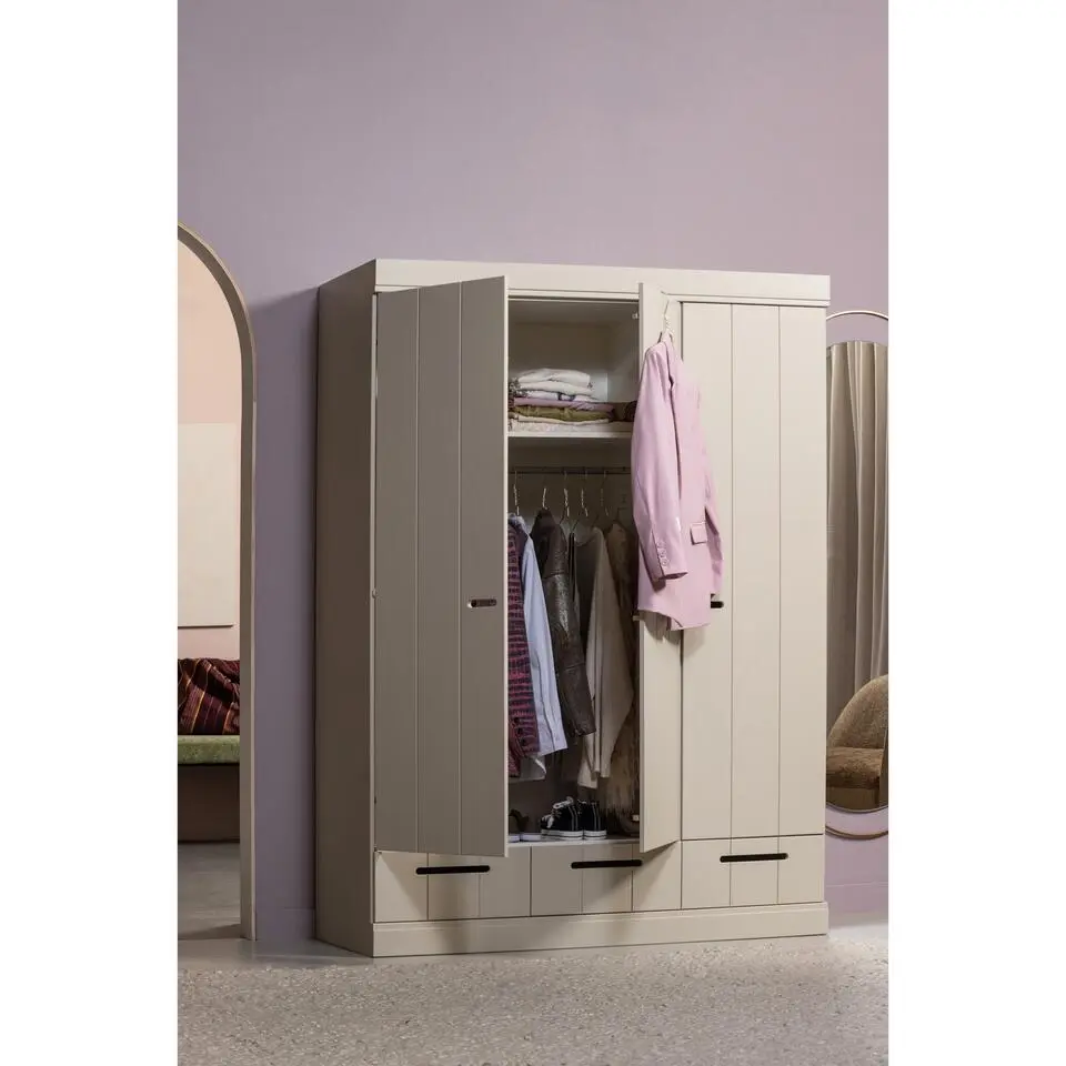 WOOOD Connect Kledingkast 3-Deurs met Lade - Grenen -Dust - 195x140x53