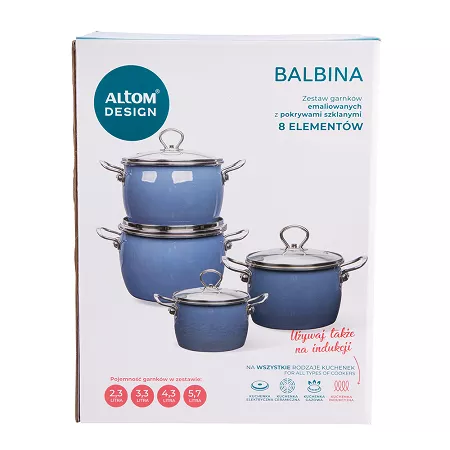 Komplet 4 garnków emaliowanych (8el) Altom Design - Balbina Niebieski 07S.BAL.NIE.1296