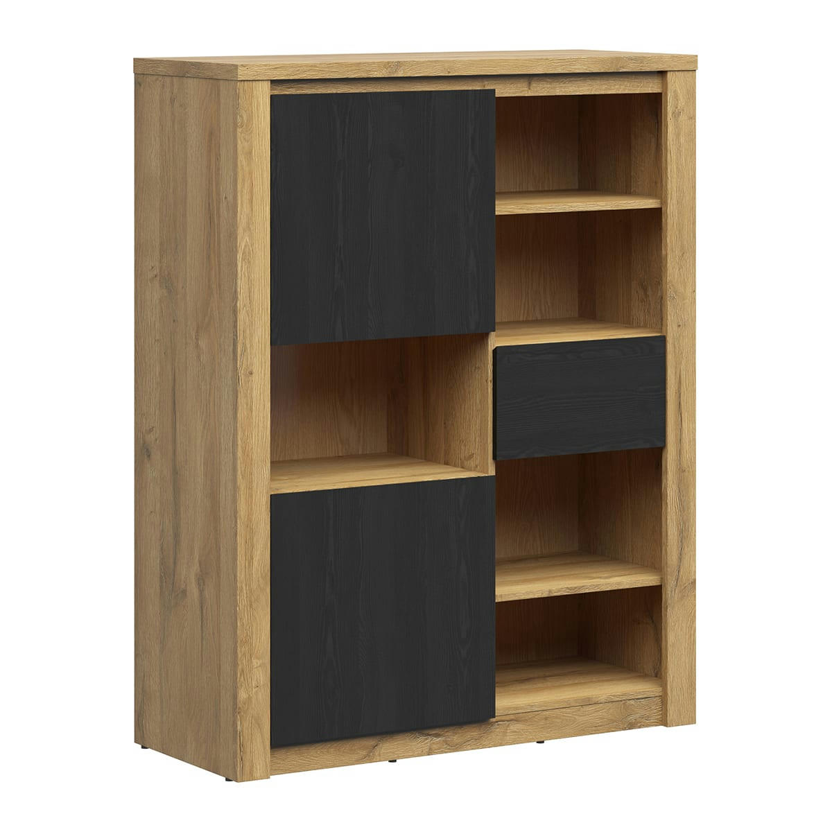 - Buffet haut 2 portes 1 tiroir stratifiés stratifié naturel et noir