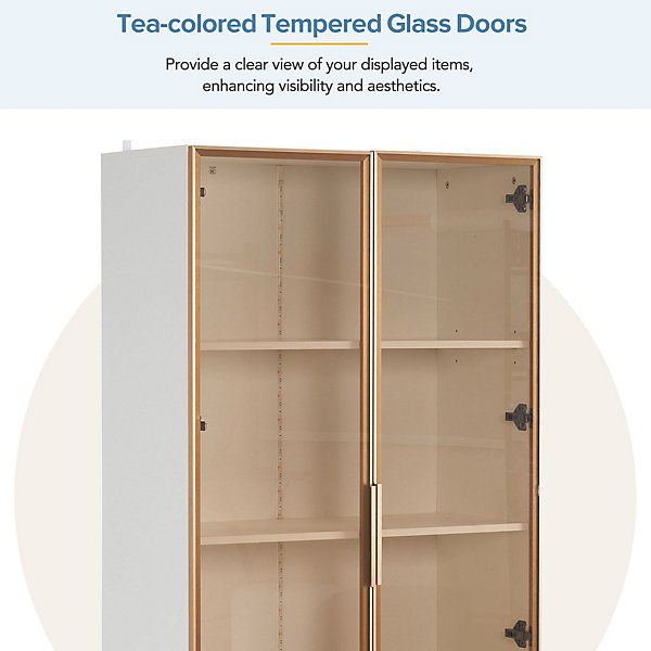 Armoire Vitrine avec éclairage LED 16 Couleurs et Portes Battantes - étagères Réglables Salon ou Cuisine - 160x40x160 cm - Blanc