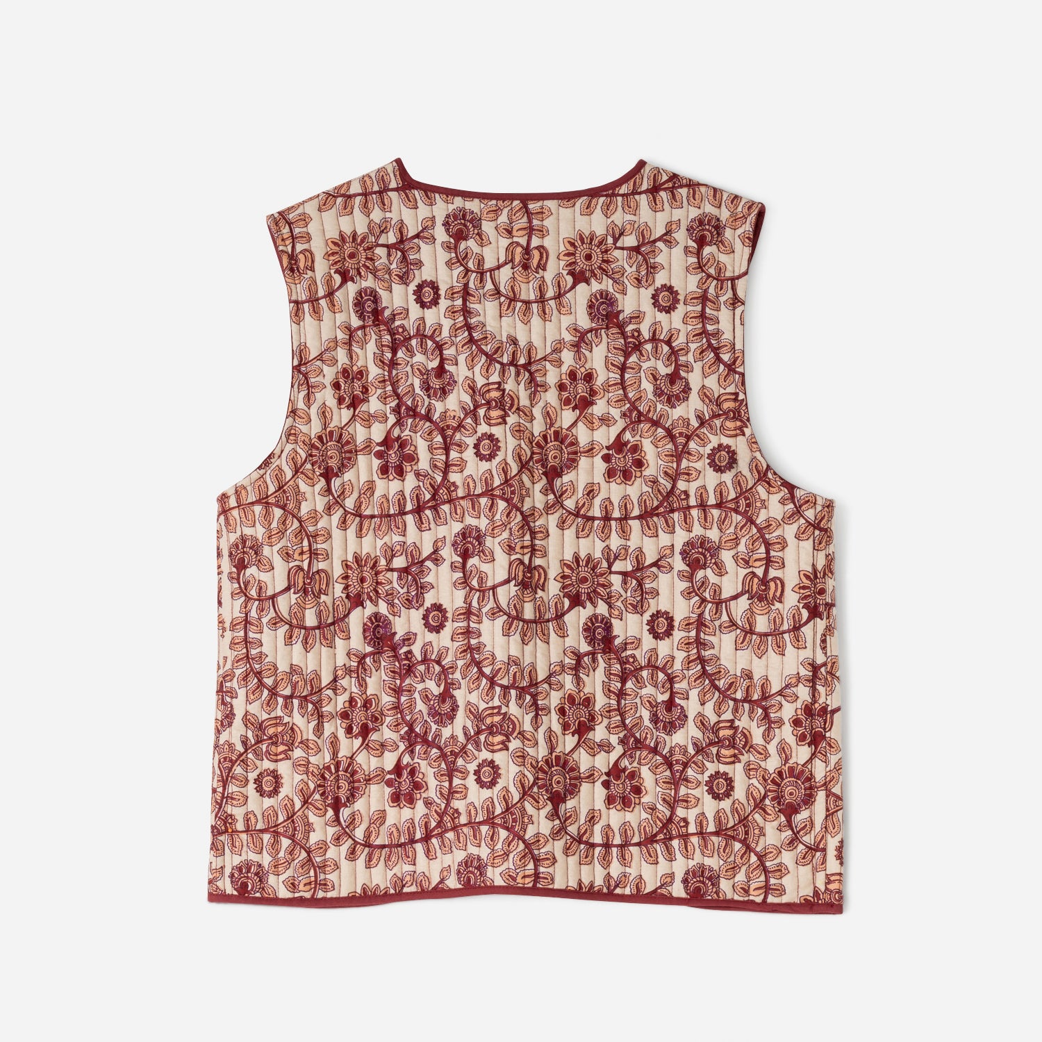 Gilet réversible TEXTO rouge motif fleurs indiennes