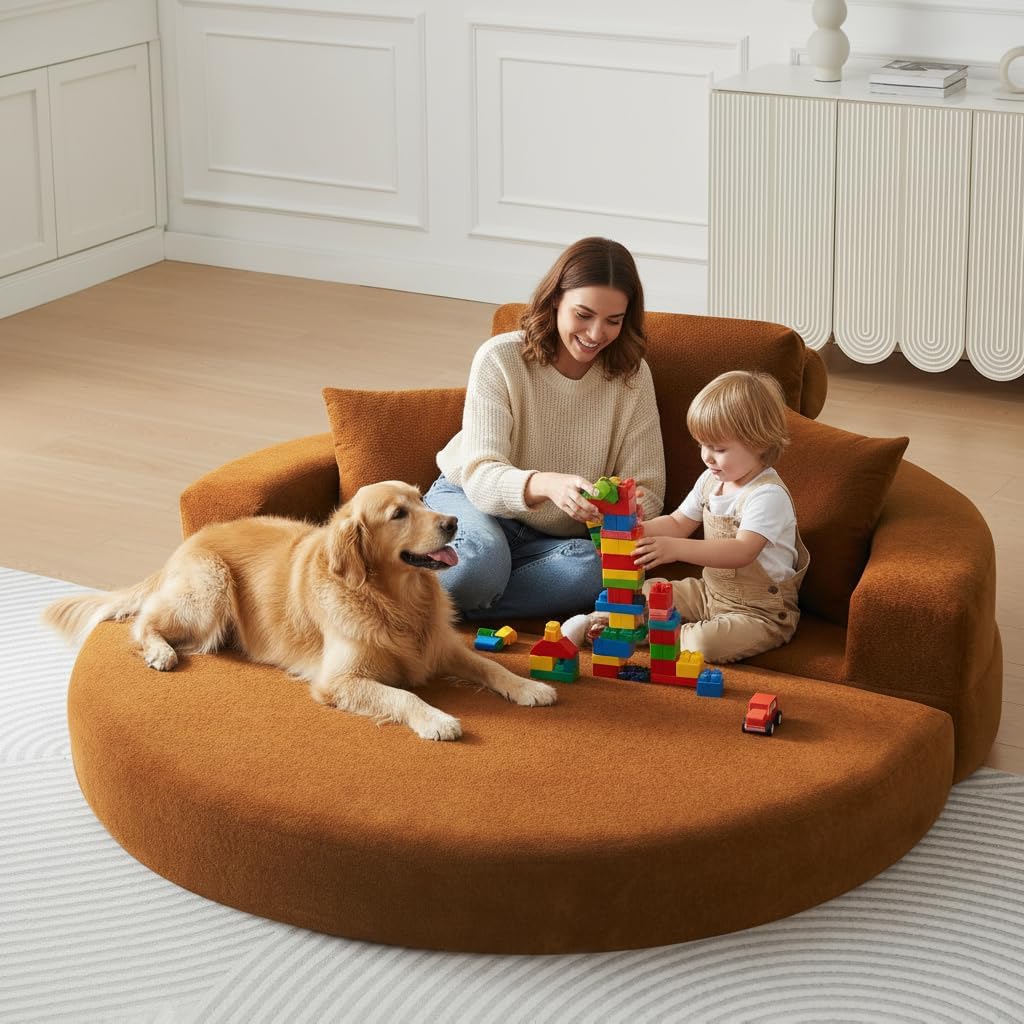 71 Boneless Couch Sofa Bed Oversized Round Couch 2-in-1 Foldable Floor Loveseat Sofa for Living Room and Apartment No Assembly (Orange, 71)