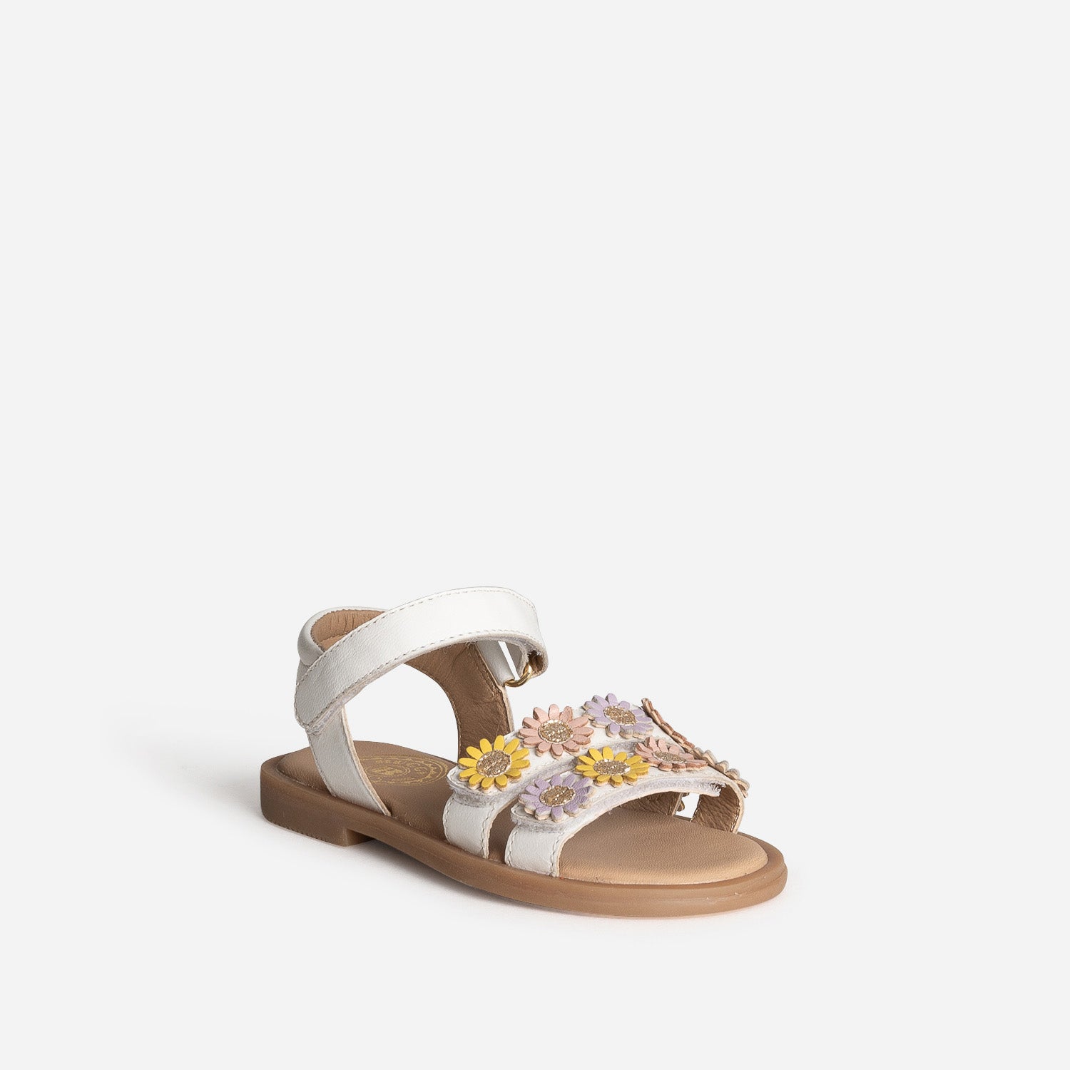 Sandale BUGGY blanche cuir détails fleurs