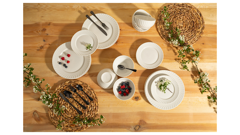 Komplet obiadowy 18 el. porcelanowy Waves biały