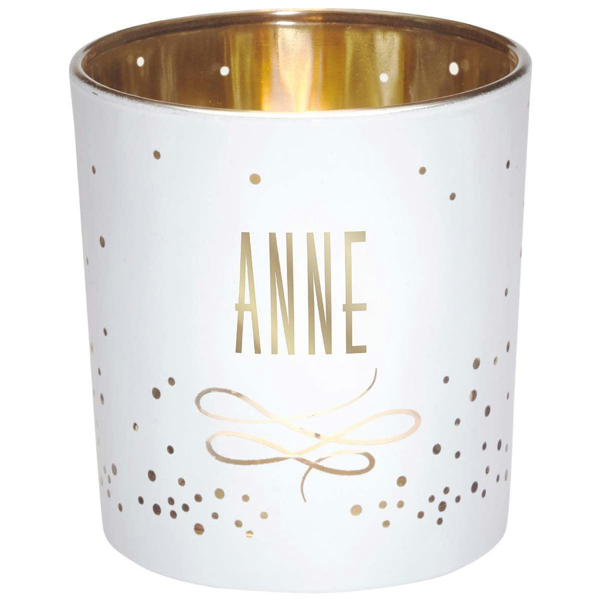- Photophore prénom en verre blanc et or Anne