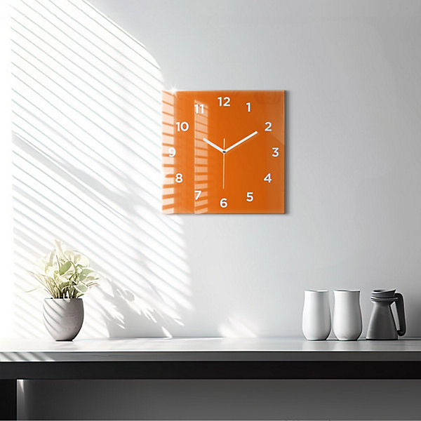 Horloge murale Wallfluent 30x30 cm Avec chiffres Aiguilles blanches Orange 1 pcs