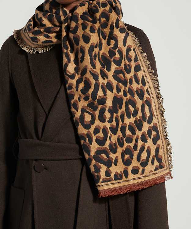 Leopards Brown - Fringed Leopard Print Scarf