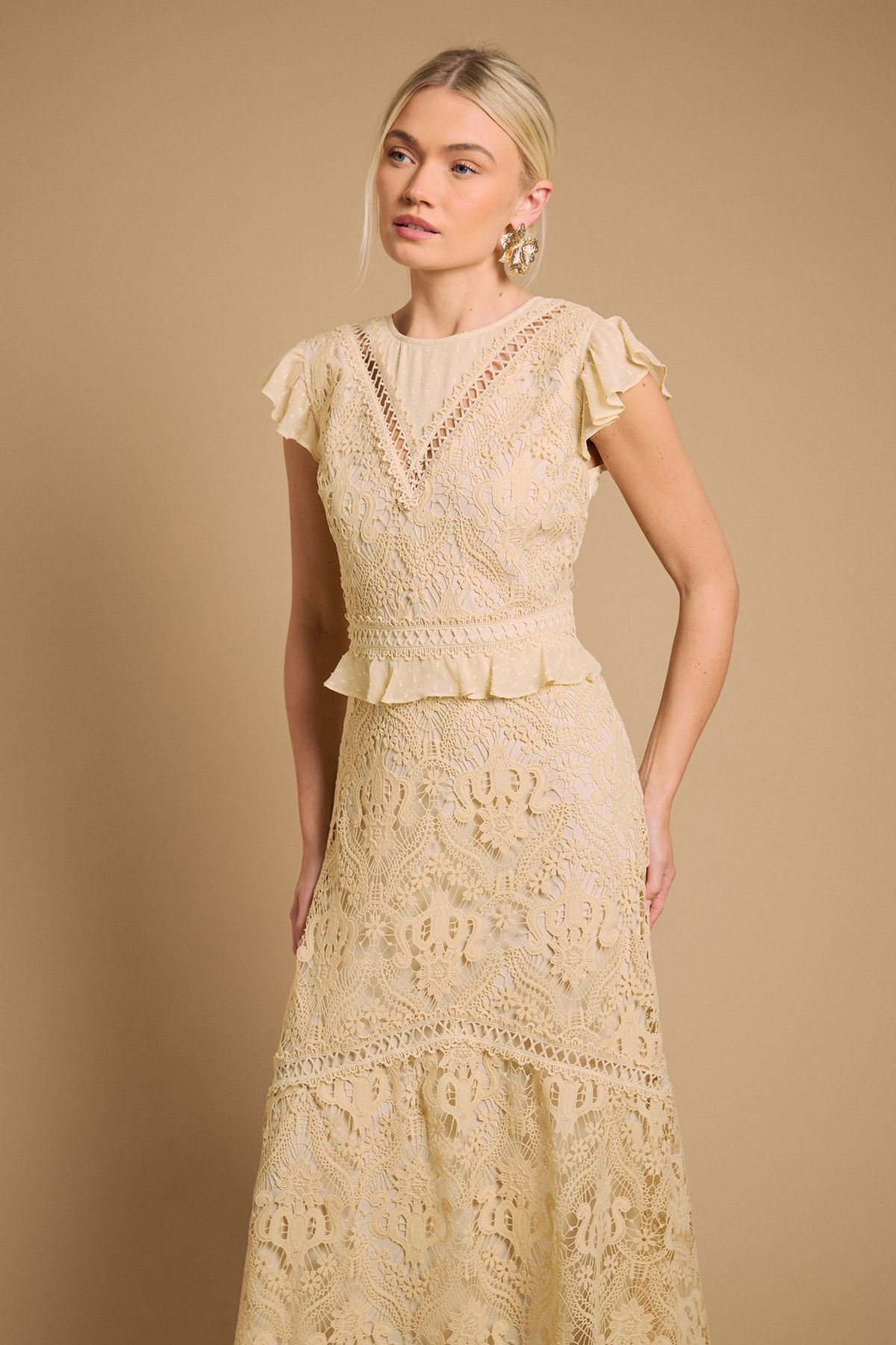 Oasis Dobby Lace Detail Midaxi Dress