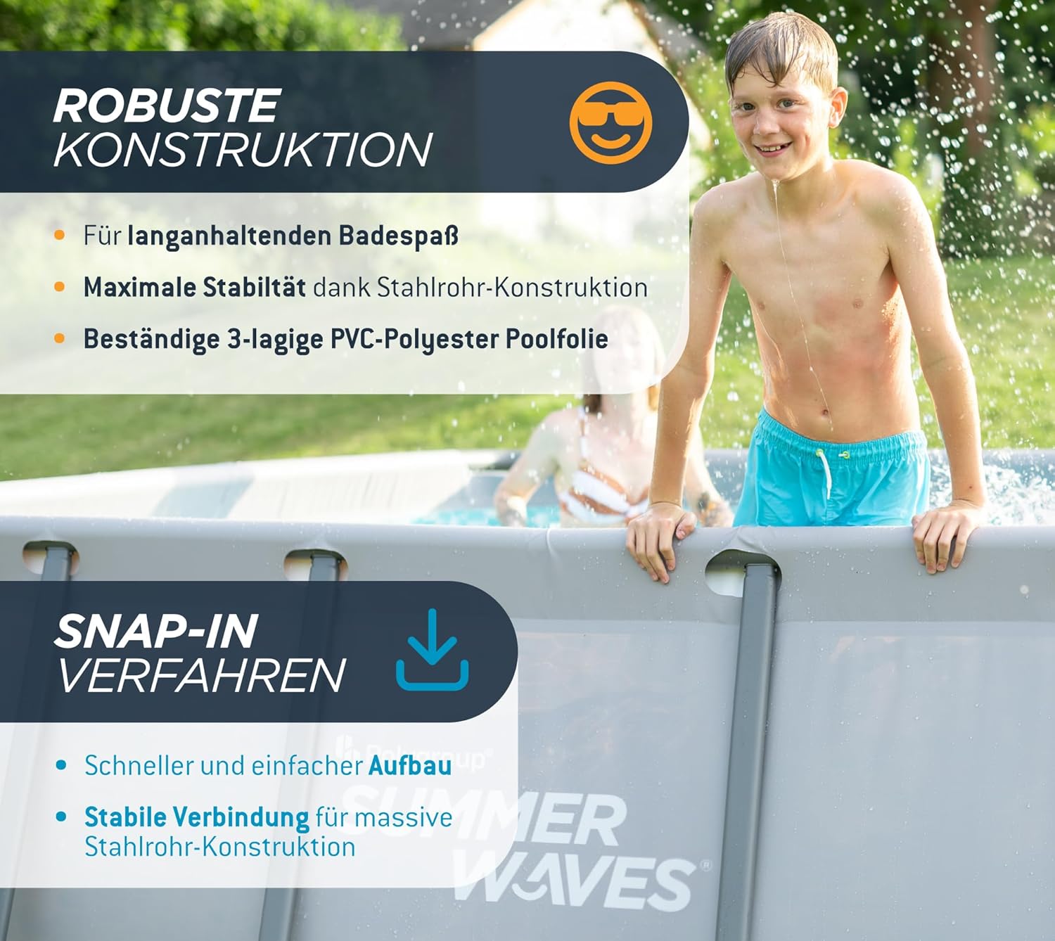 Summer Waves Frame Pool Complete Set. Rectangular 732 x 366 x 132 cm. Grey