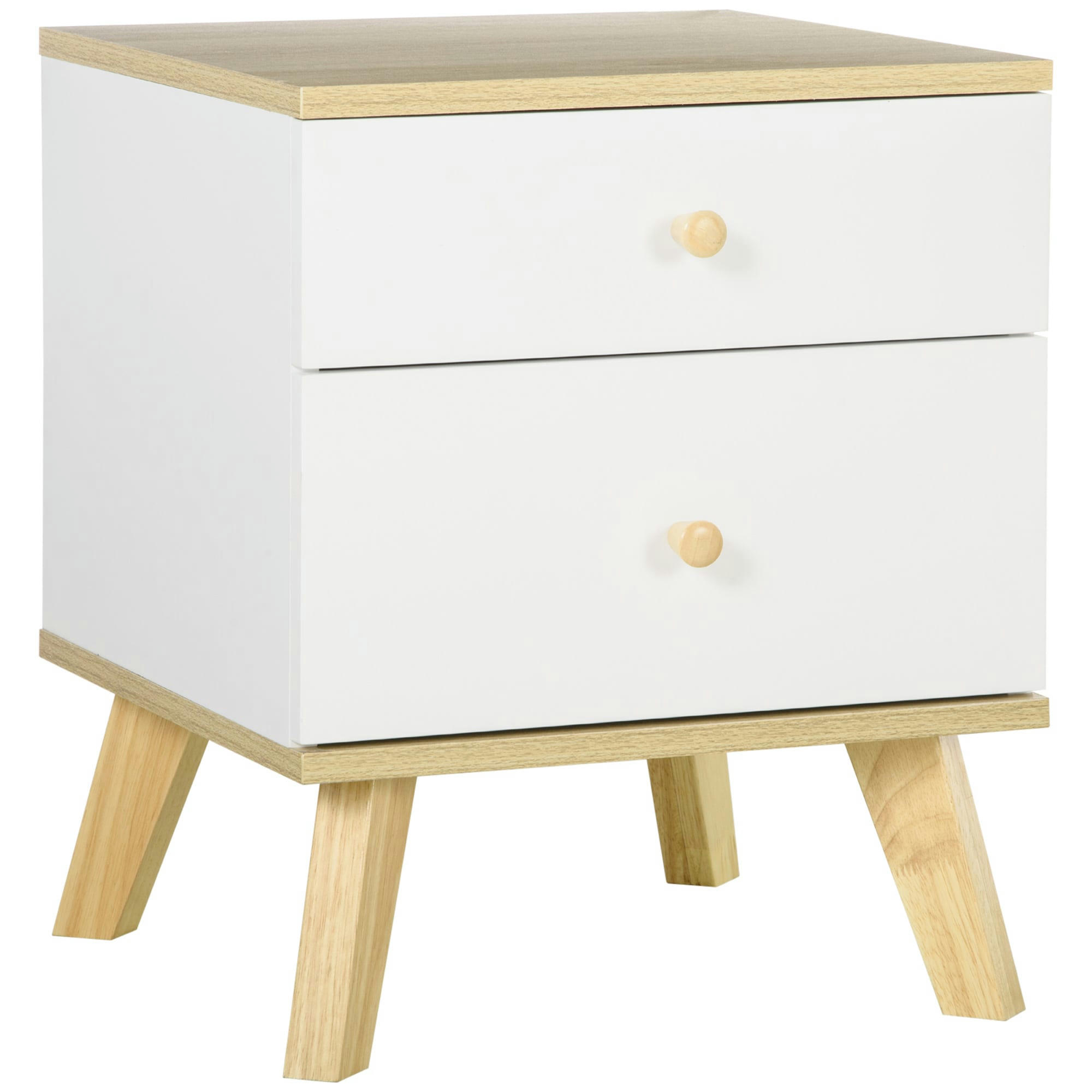 - Table de chevet style scandinave 2 tiroirs blanc aspect chêne clair