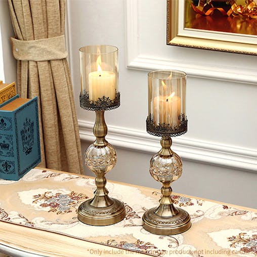 SOGA 2X 42cm 47cm Glass Candle Holder Candle Stand Glass/Metal