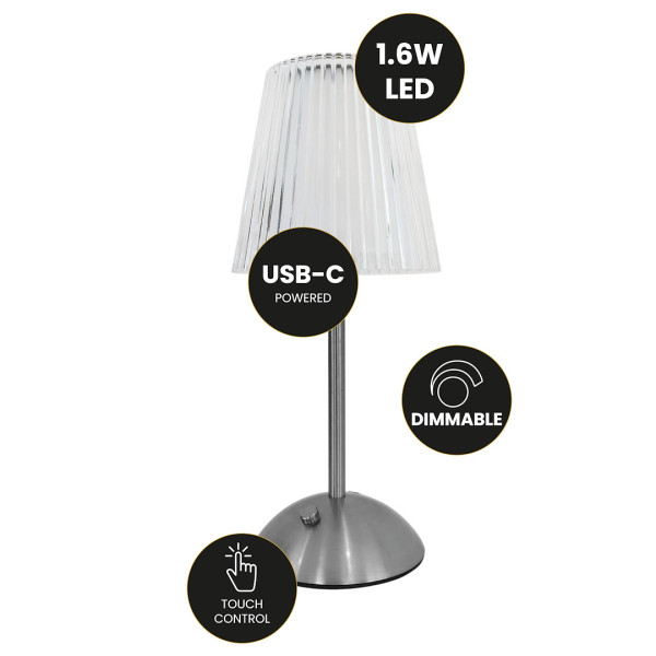 Lampa stołowa glamour TACOMA satyno-przezroczysty LED 1.6W wys:30cm Milagro