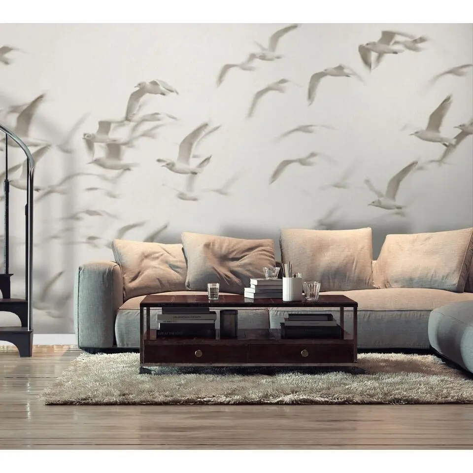 Sanders & Sanders fotobehang vogels beige - 424 x 280 cm