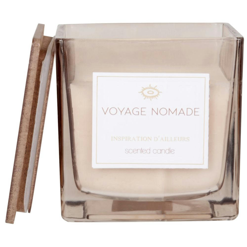 NOMADE - Bougie parfumée carrée taupe en verre 520g