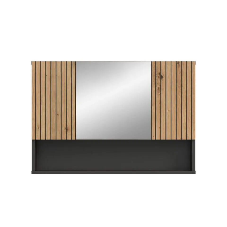 Hioshop Mone spiegelkast 2 deuren- 1 spiegeldeur- 1 plank eiken decor-